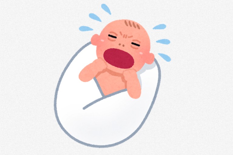 おくるみに巻かれた赤ちゃんのイラスト