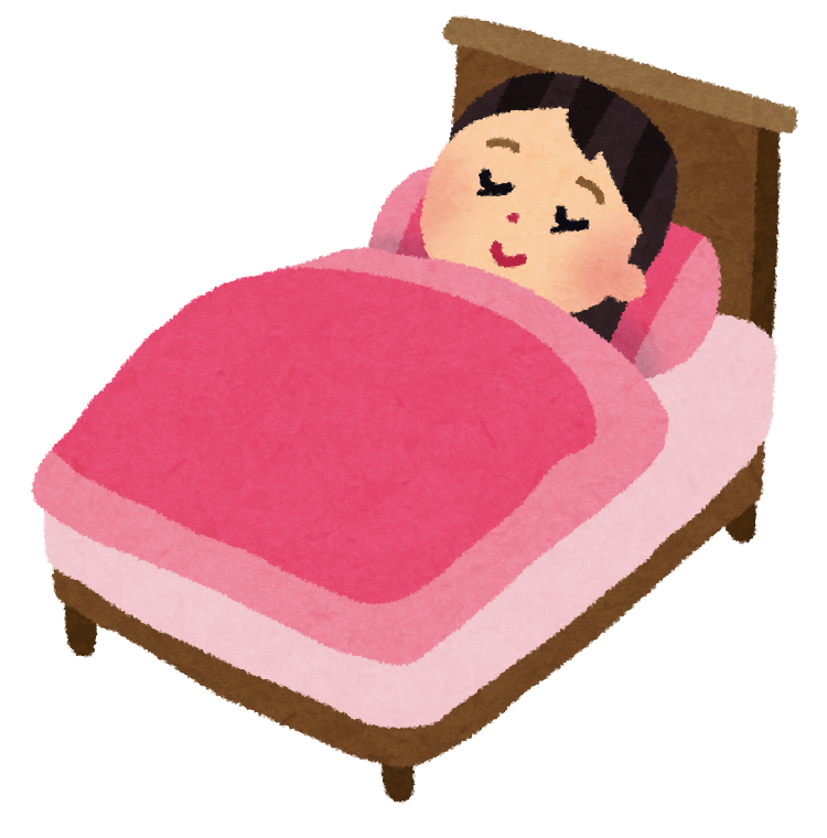 ベッドでぐっすり眠る子どものイラスト